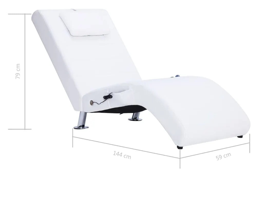 Sezlong de masaj cu perna, alb, piele artificiala