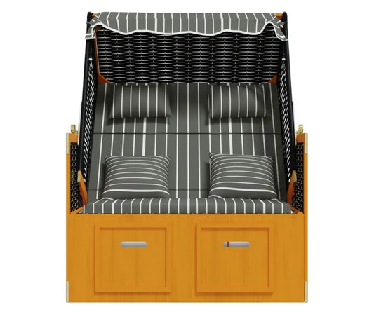 Scaun de plaja cu perne, poliratan si lemn masiv, gri