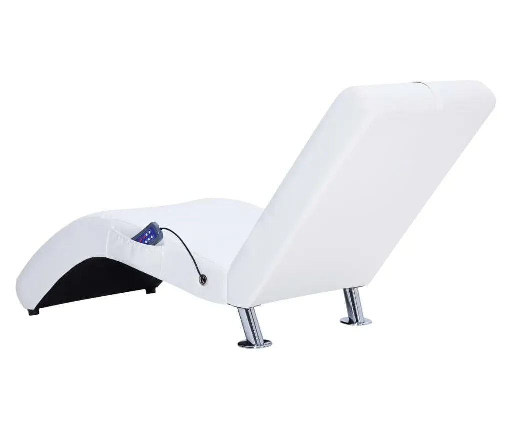 Sezlong de masaj cu perna, alb, piele artificiala
