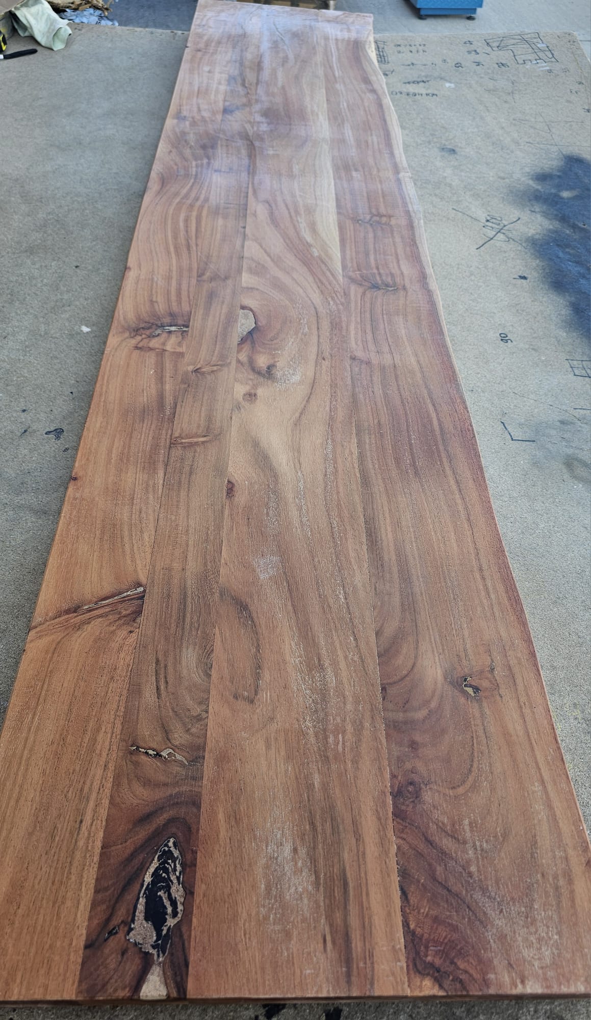 Blat masă 180x40x3,8 cm dreptunghiular lemn acacia margine vie