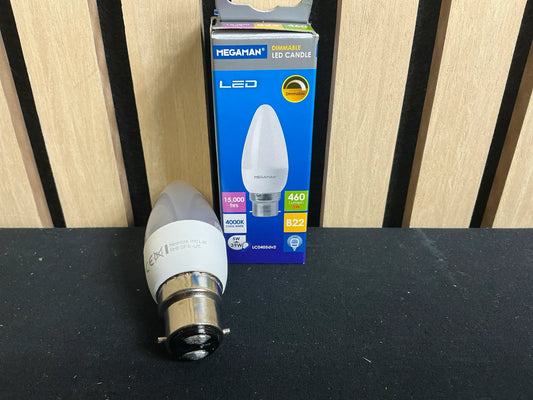 Bec LED Candle Megaman® Dimmable B22, 5W, 460lm, 4000K (Alb Rece)
