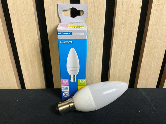 Bec LED tip lumânare MEGAMAN 5.5W B15d – 4000K, lumină rece