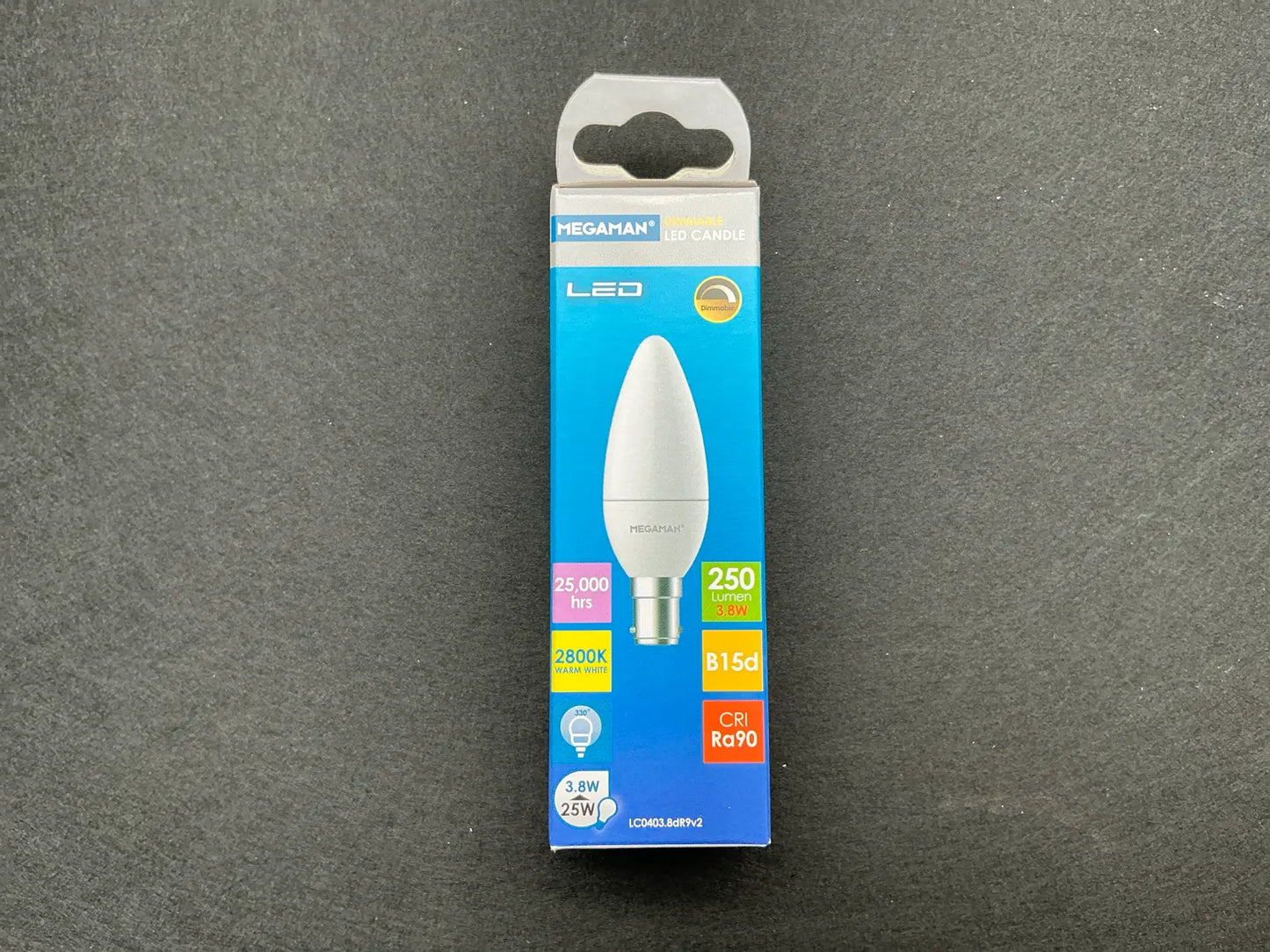 Descriere bec LED Megaman Candle B15d 3.8W 2800K (lumina caldă)