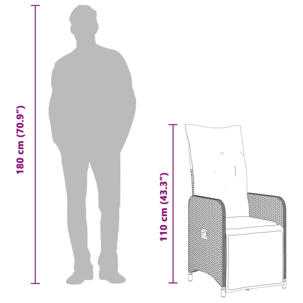 Scaune de grădină rabatabile cu perne, 2 buc., gri, poliratan