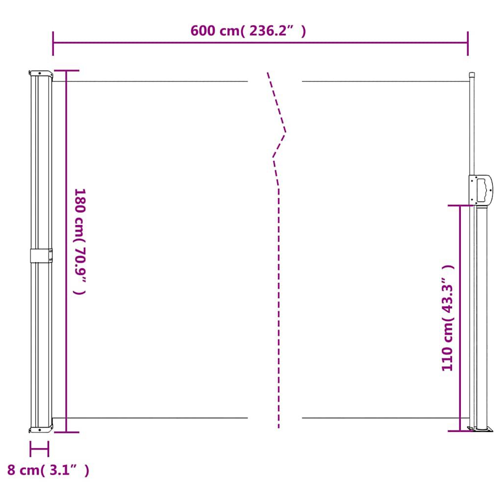Copertină laterală retractabilă, antracit, 180x600 cm