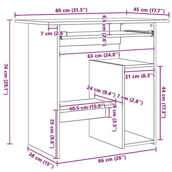 Birou, stejar sonoma, 80x45x74 cm, lemn prelucrat