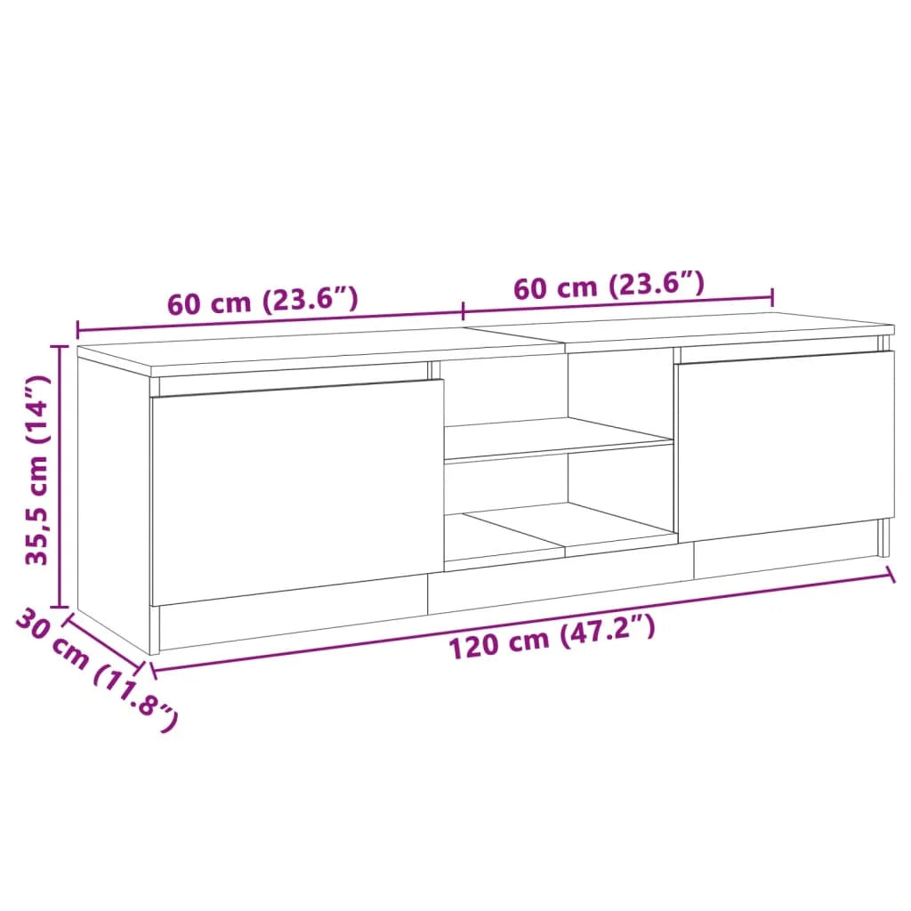 Comodă TV cu lumini LED, gri beton, 120x30x36 cm