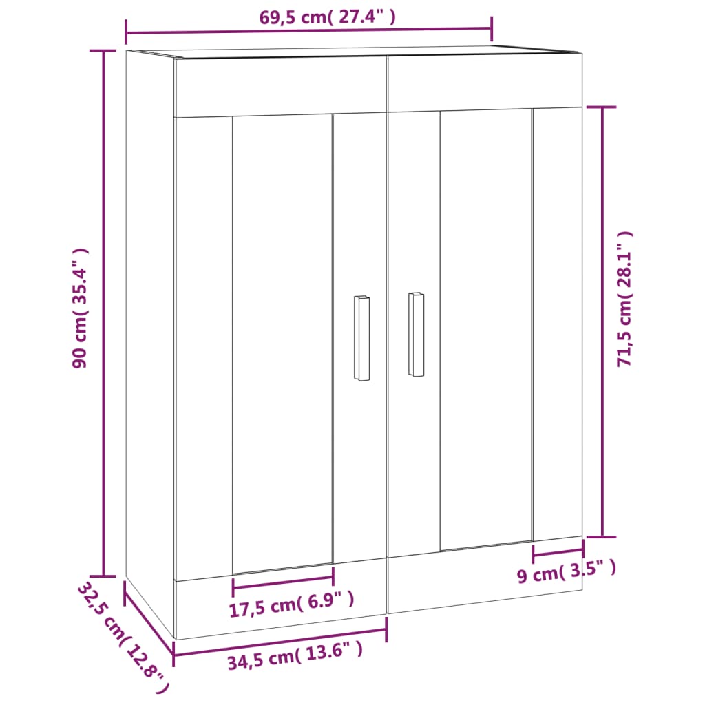 Dulap de perete, negru, 69,5x32,5x90 cm, lemn prelucrat