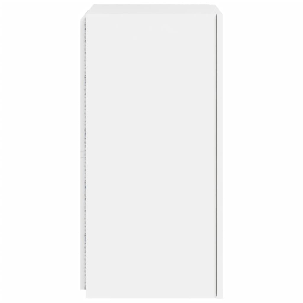 Comode TV de perete cu lumini LED, 2 buc., alb, 30,5x35x70 cm