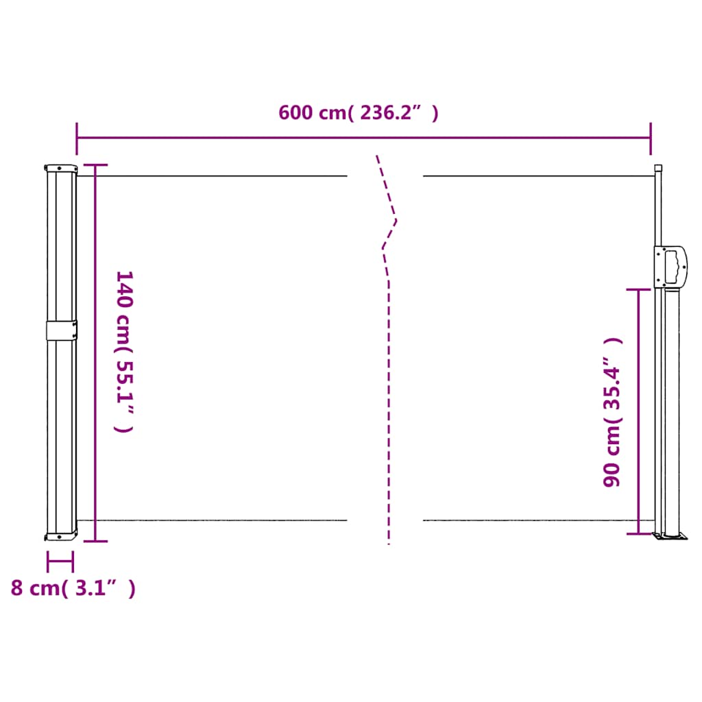 Copertină laterală retractabilă antracit 140x600 cm