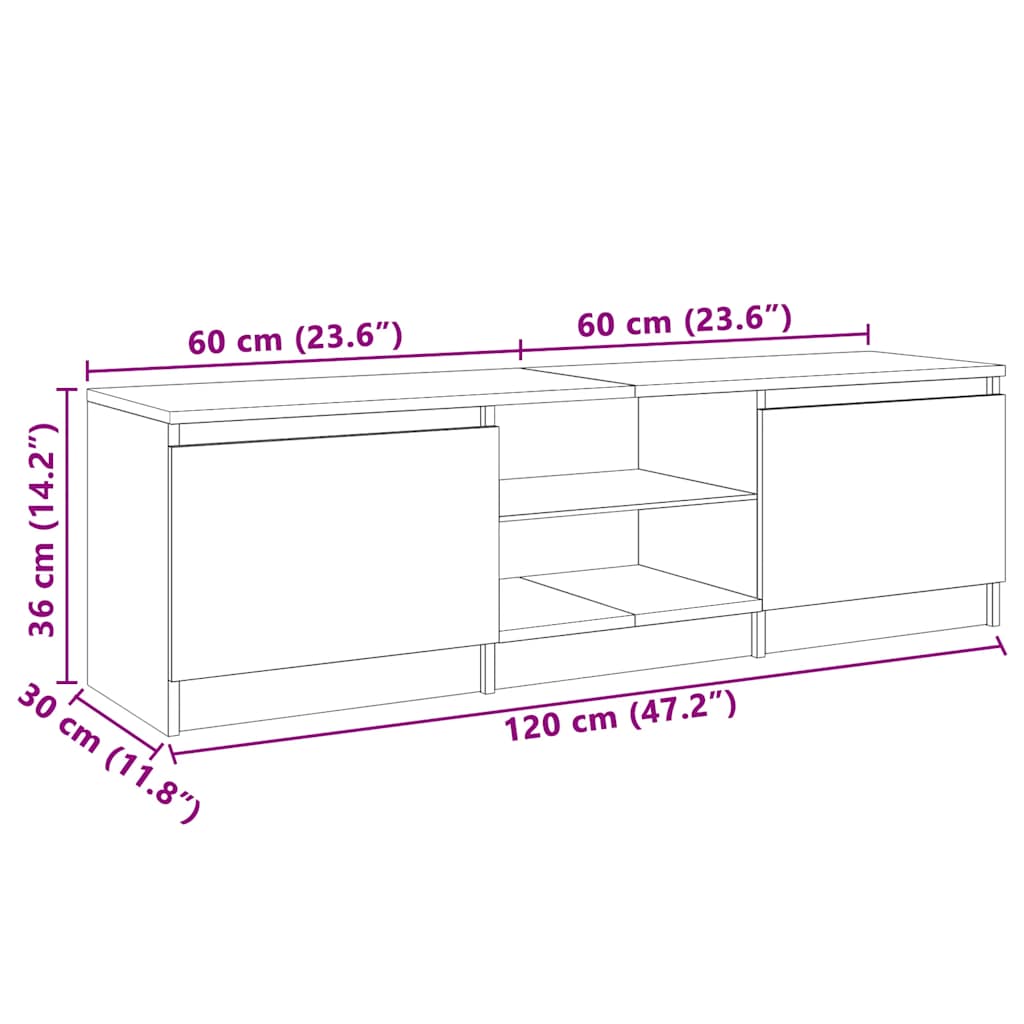 Comodă TV cu lumini LED, alb extralucios, 120x30x36 cm