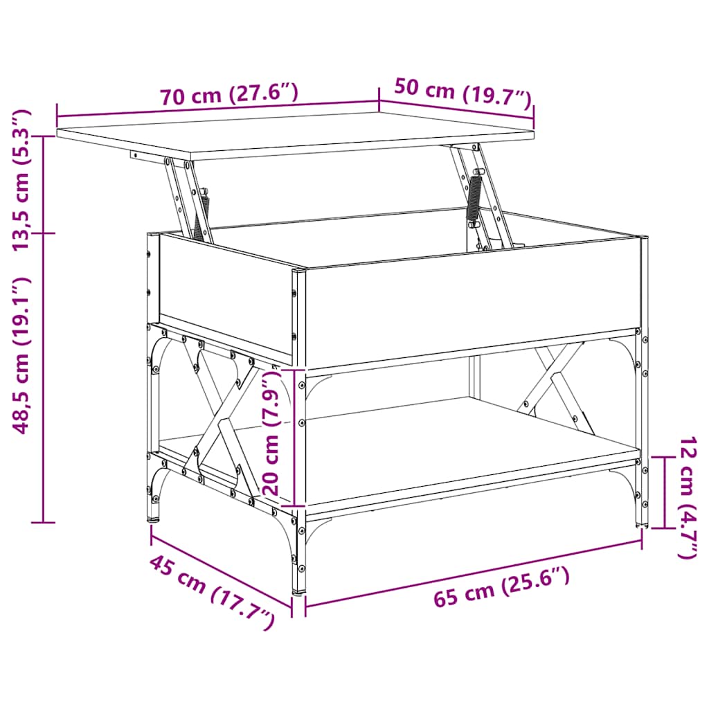 Măsuță de cafea sonoma gri 70x50x50 cm lemn prelucrat și metal