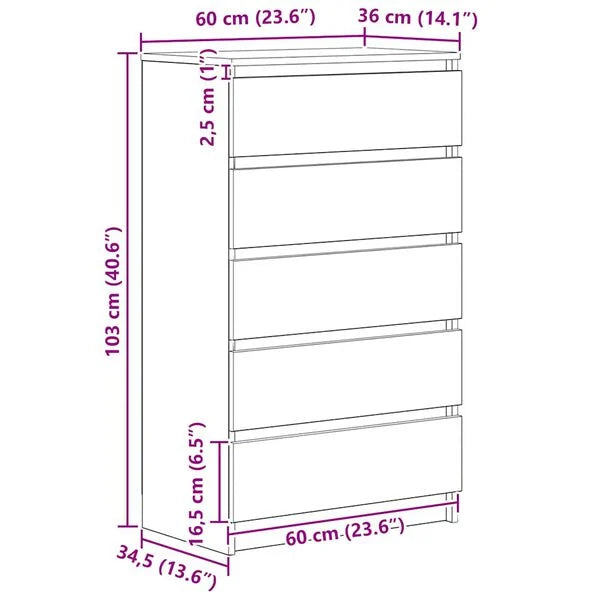 Dulap cu sertar, stejar artizanal, 60x36x103 cm, lemn prelucrat