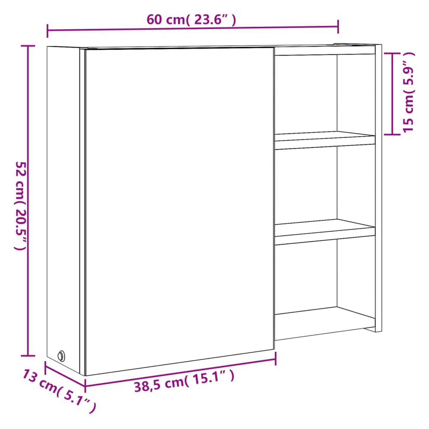 Dulap cu oglindă de baie cu lumină LED, alb, 60x13x52 cm