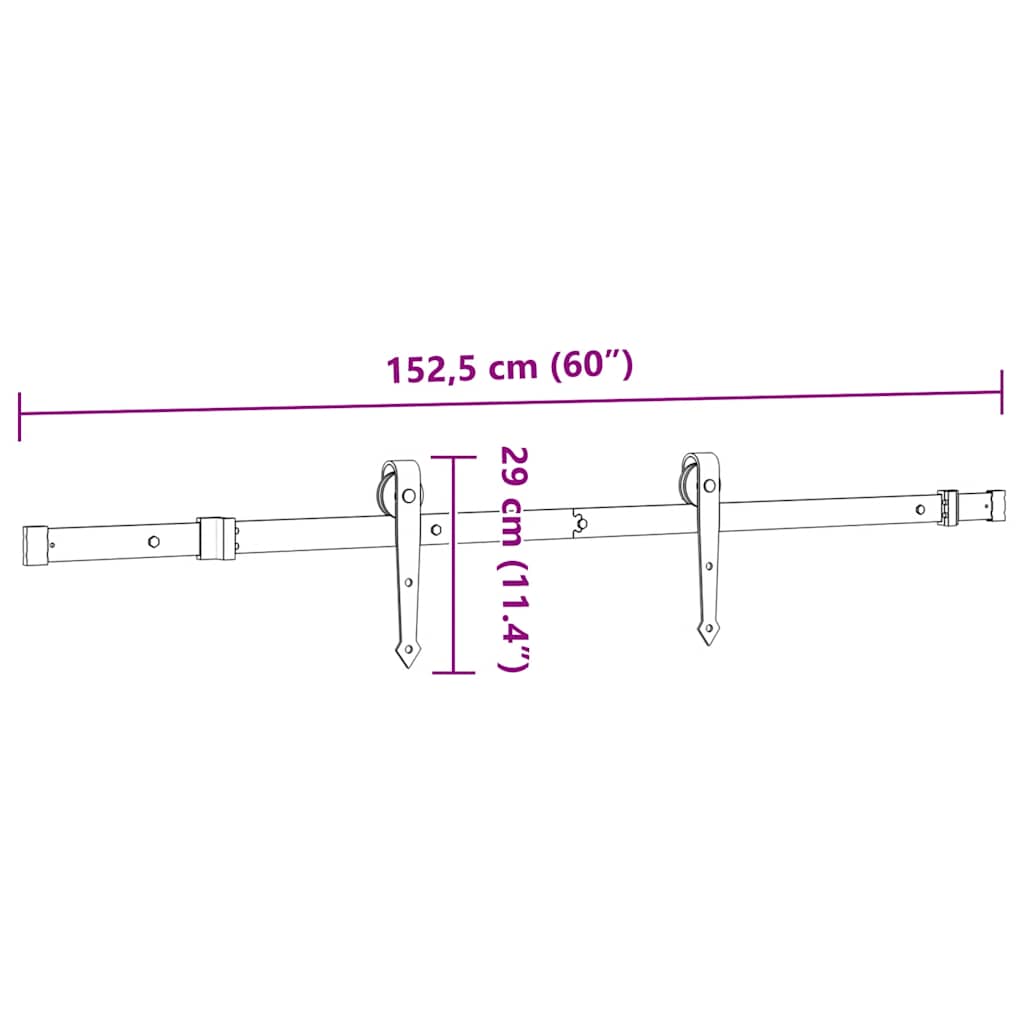 Set feronerie pentru uși glisante, negru, 152,5 cm, oțel