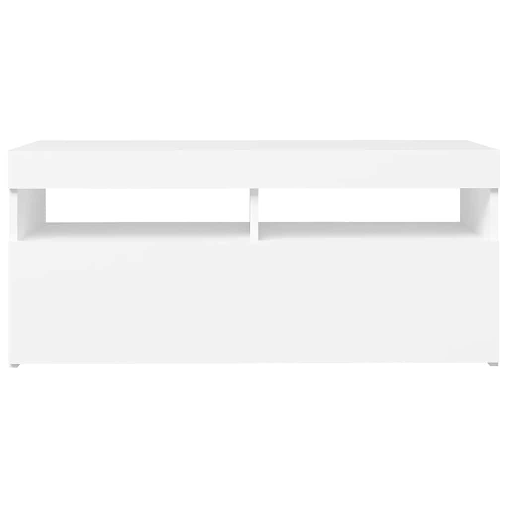 Comodă TV cu lumini LED, alb, 90x35x40 cm