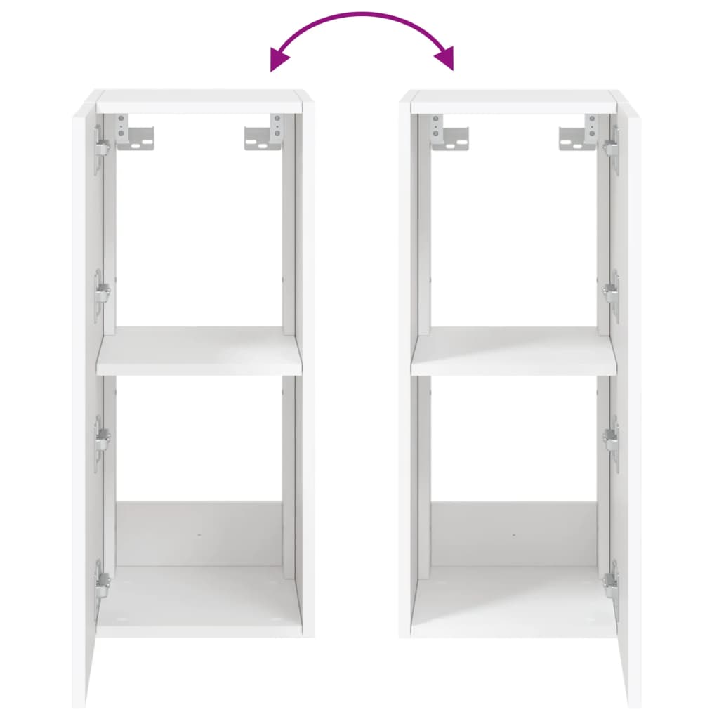 Comode TV de perete cu lumini LED, 2 buc., alb, 30,5x35x70 cm