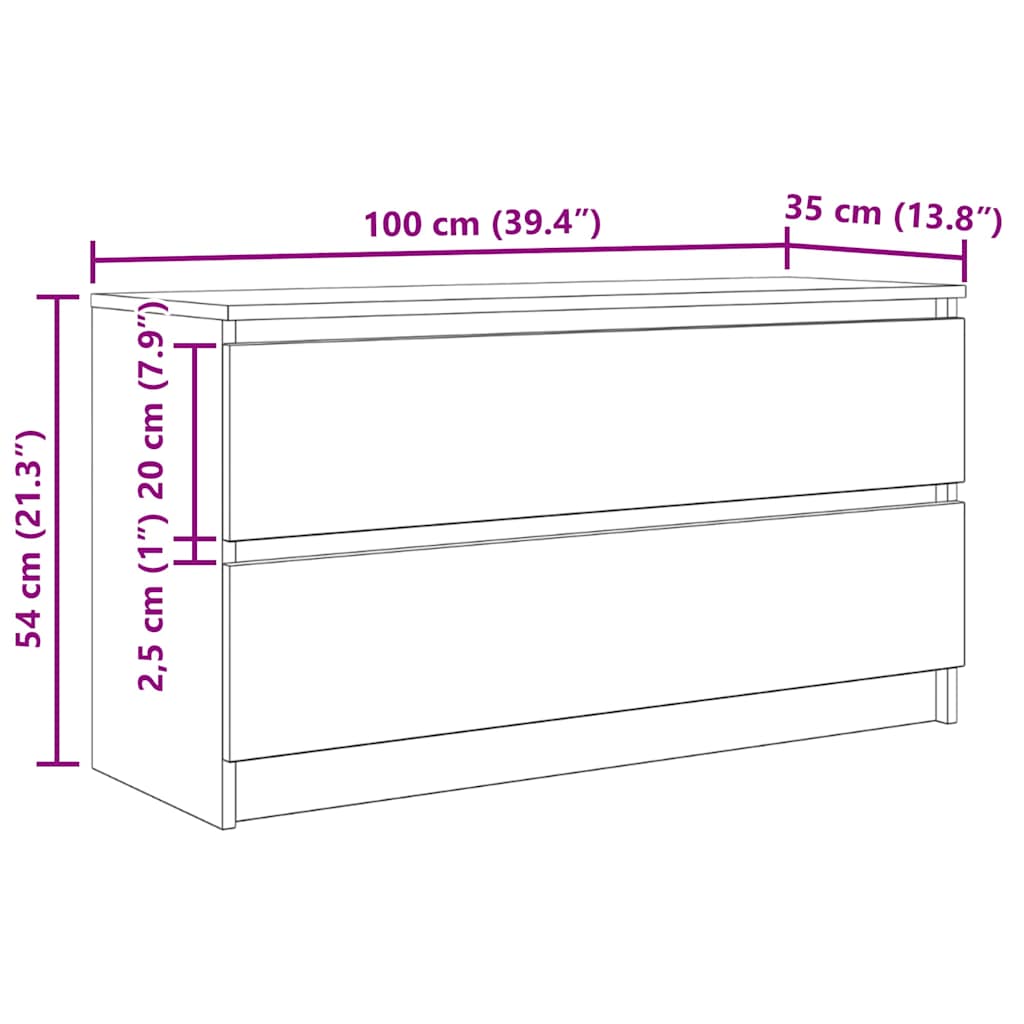 Comodă TV, stejar artizanal, 100x35x54 cm, lemn prelucrat