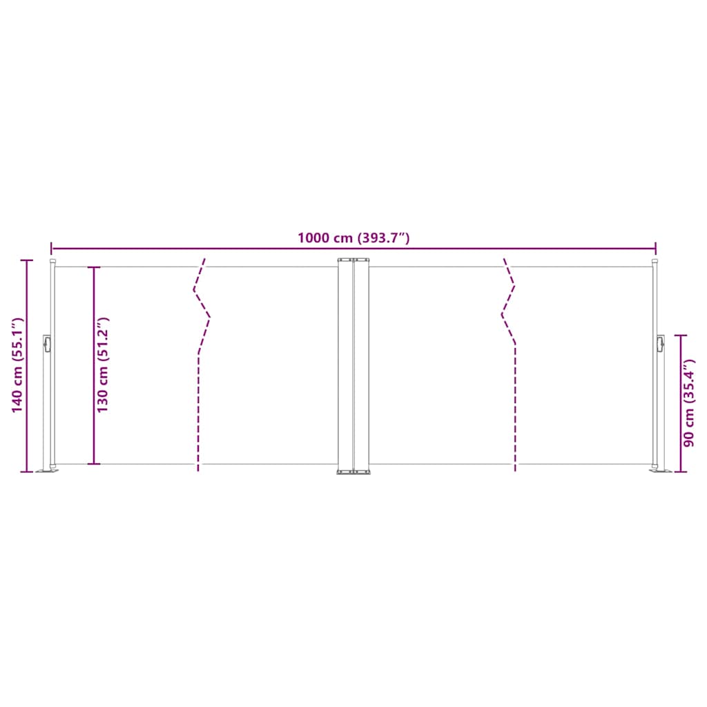 Copertină laterală retractabilă, antracit, 140 x 1000 cm