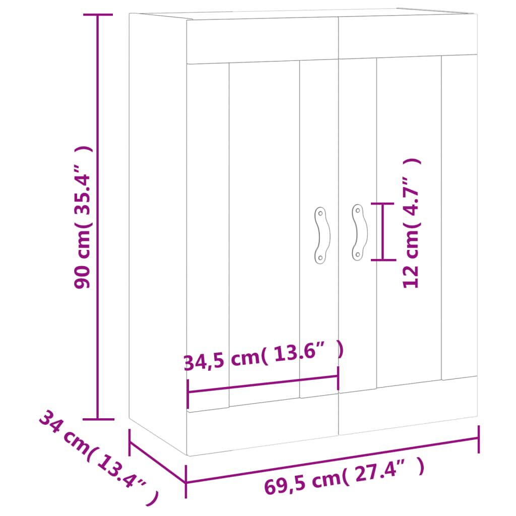 Dulap cu montaj pe perete, alb extralucios, 69,5x34x90 cm