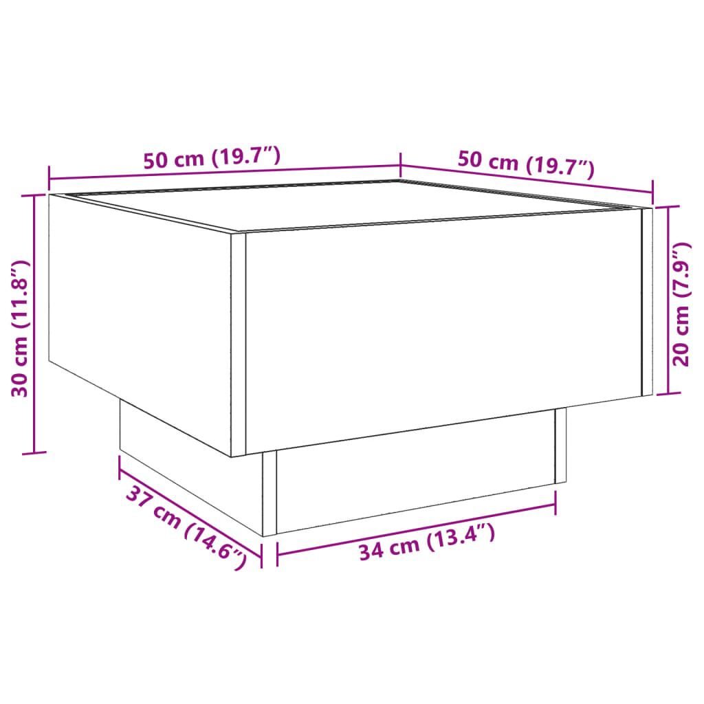 Măsuță de cafea cu LED, alb, 50x50x30 cm, lemn prelucrat