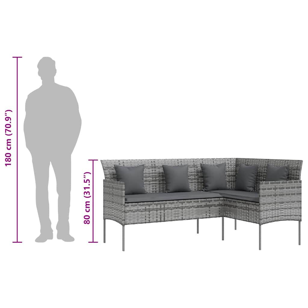 Set canapele de grădină forma L cu perne 5 piese gri poliratan