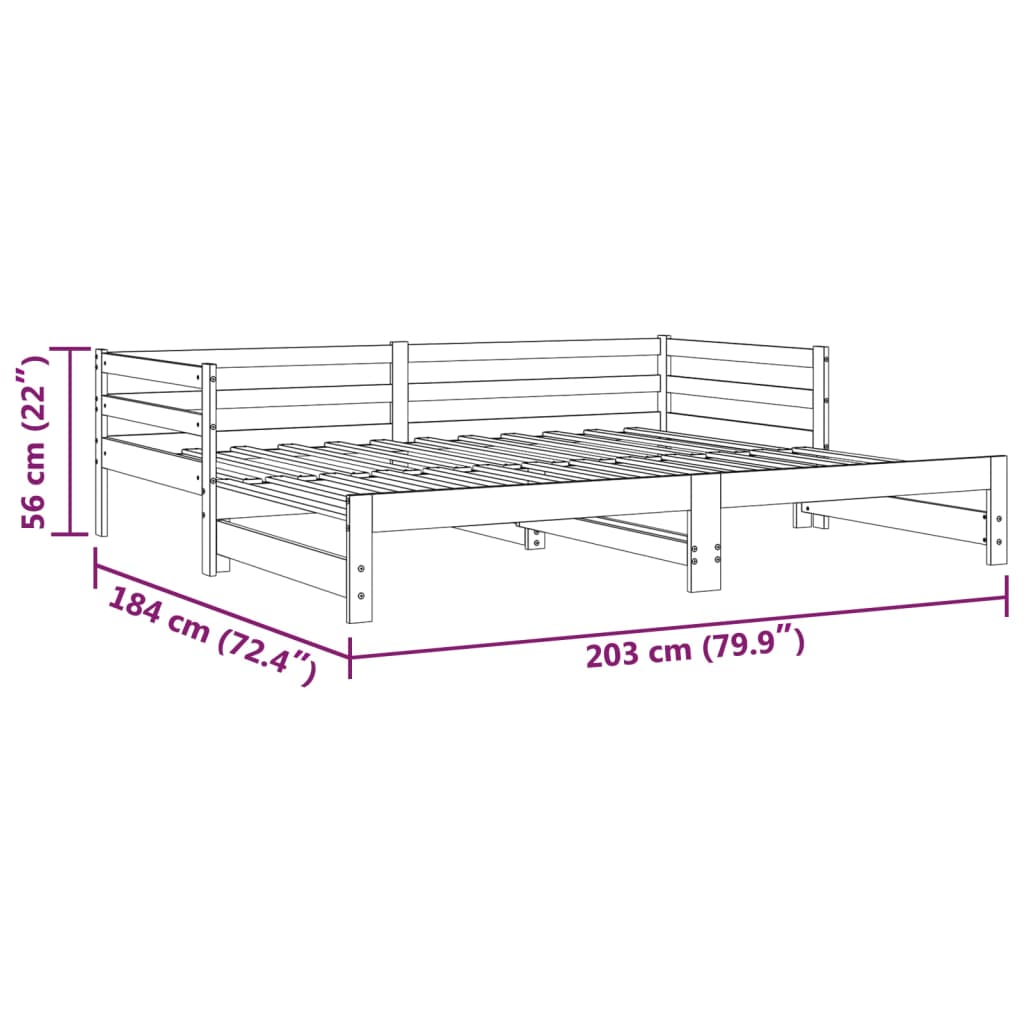 Pat de zi extensibil, 2x(90x200) cm, lemn masiv de pin