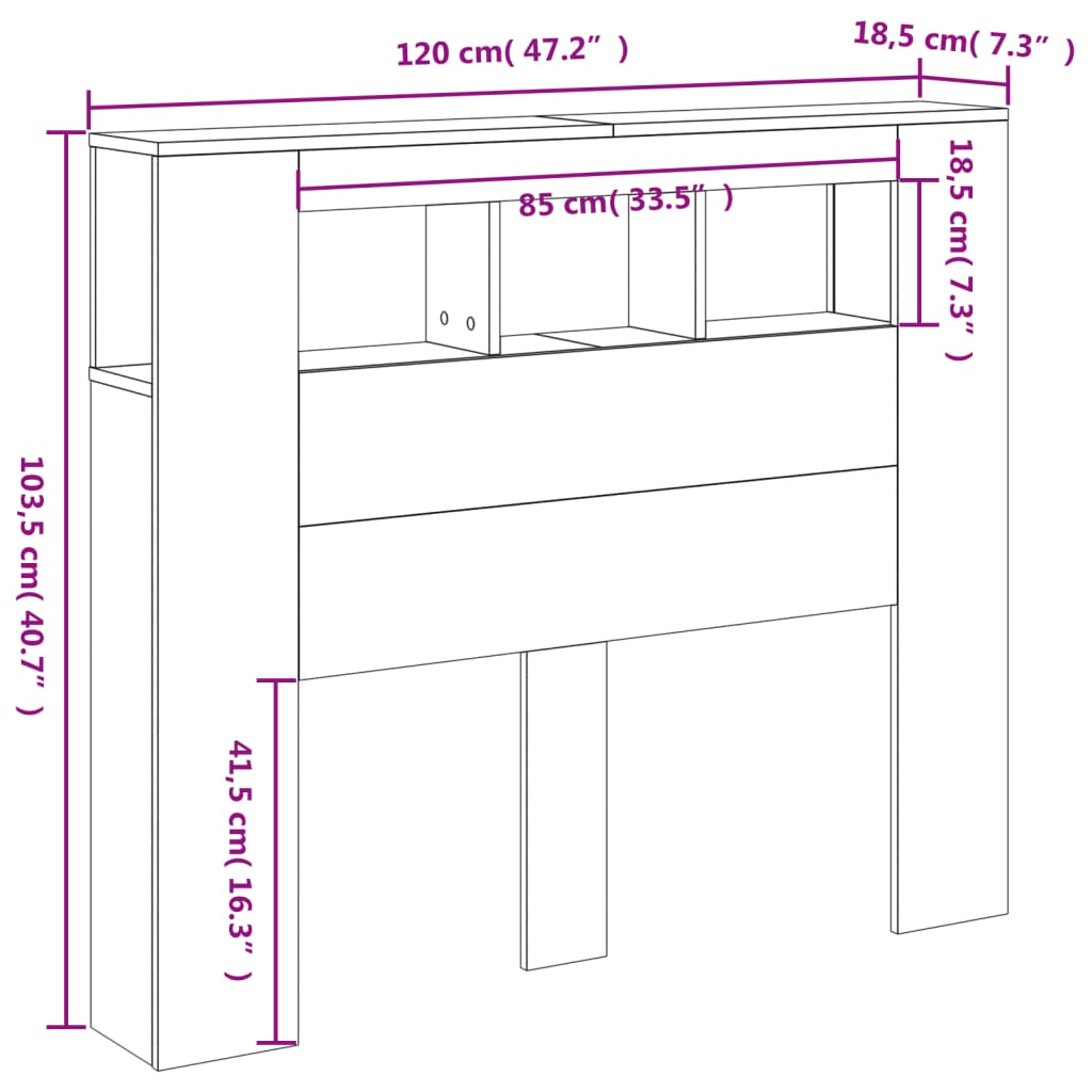 Tăblie de pat cu LED, alb, 120x18,5x103,5 cm, lemn
