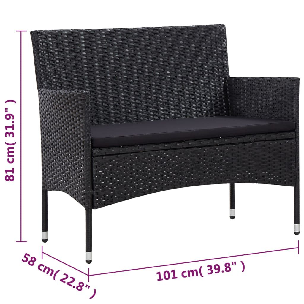 Set mobilier de grădină cu perne, 5 piese, negru, poliratan