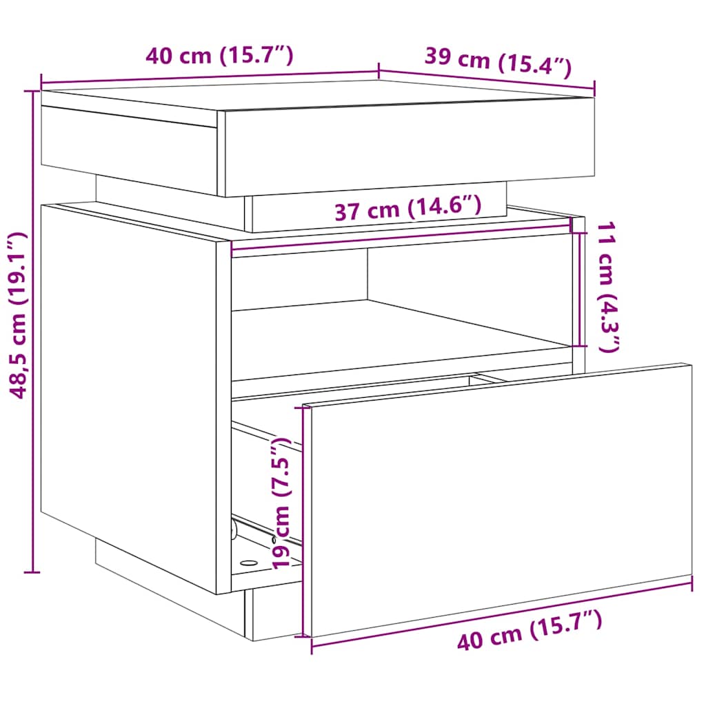 Noptieră cu lumini LED, stejar sonoma, 40x39x48,5 cm