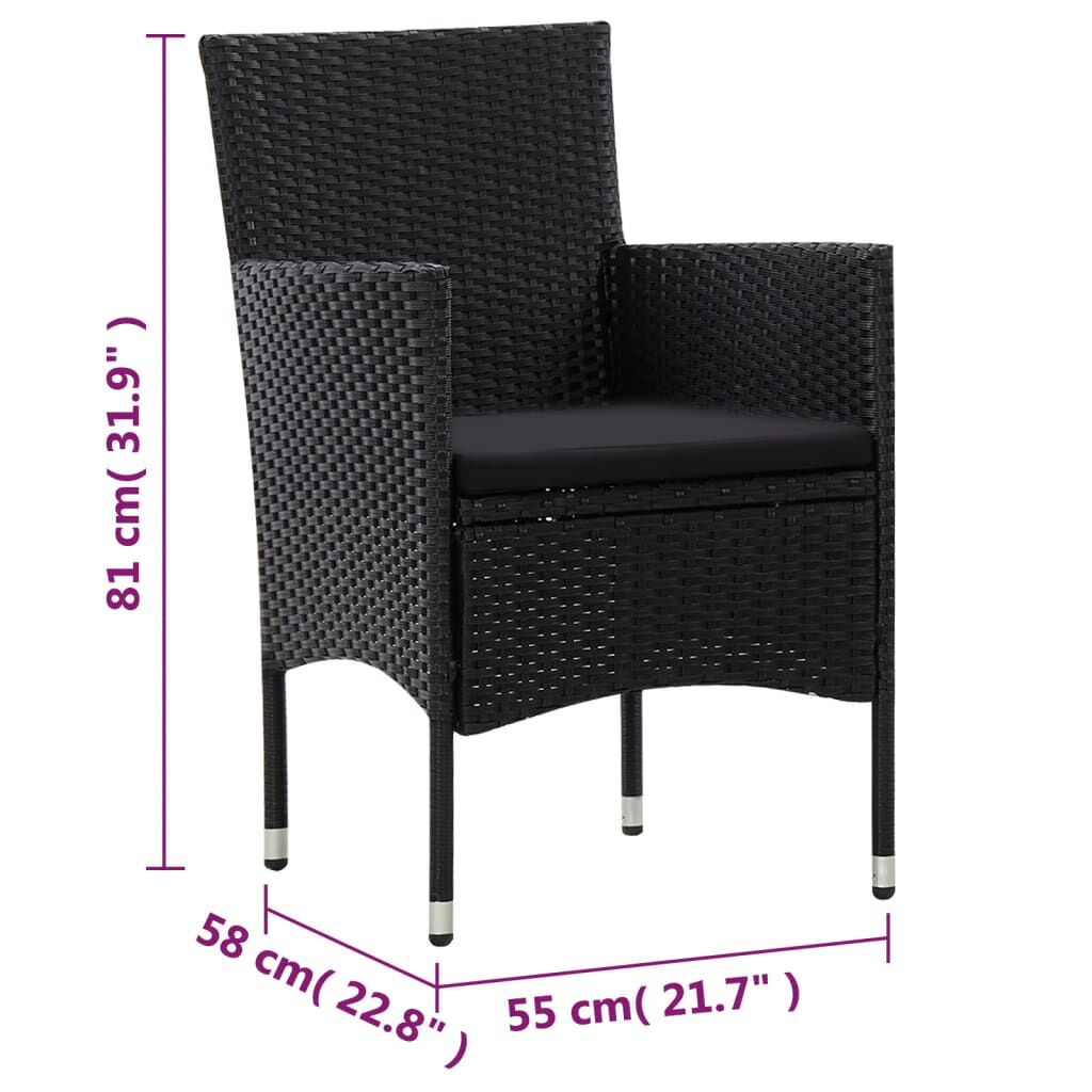 Set mobilier de grădină cu perne, 5 piese, negru, poliratan