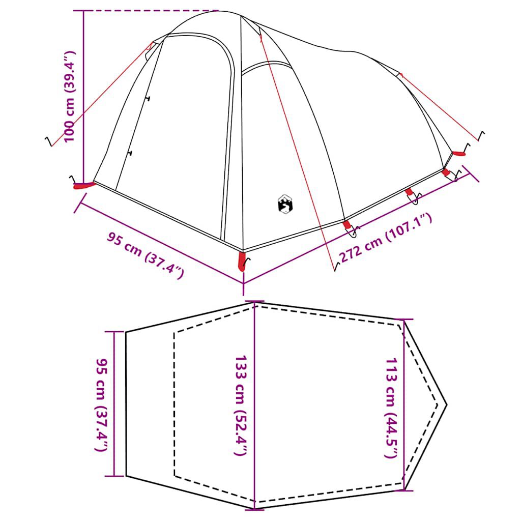 Cort camping tunel 2 persoane, alb, țesătură opacă, impermeabil