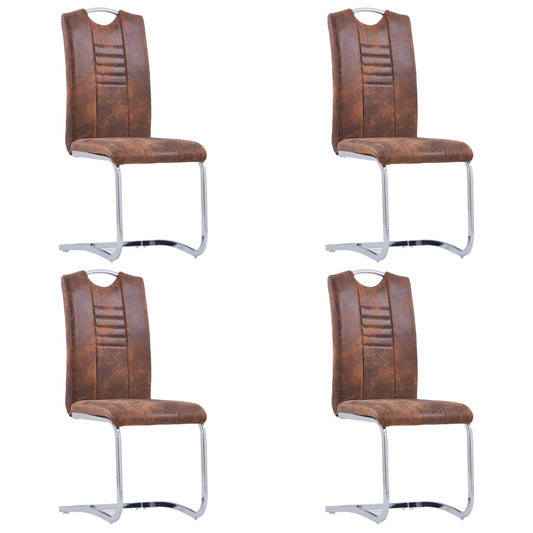 Scaune de bucătărie consolă, 4 buc., maro, piele întoarsă eco