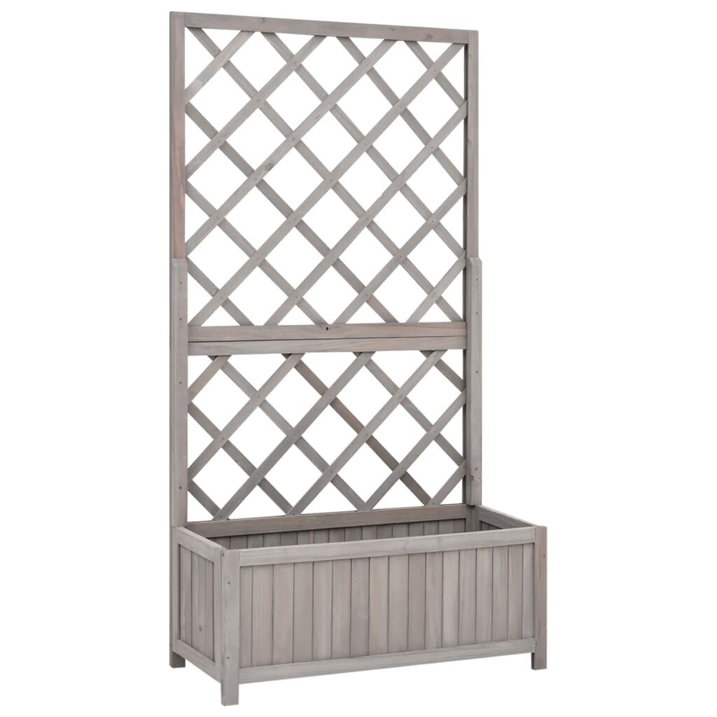 Jardinieră colț cu spalier, gri, 70x30x135 cm, lemn masiv brad