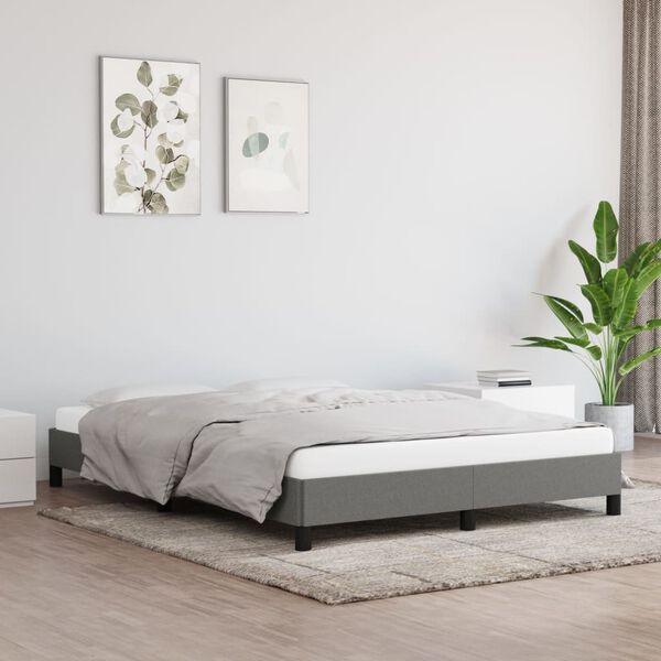Cadru de pat fără saltea, gri închis, 140x190 cm, textil