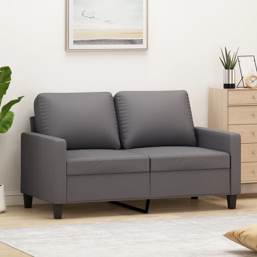 Canapea cu 2 locuri, gri, 140 cm, piele ecologică