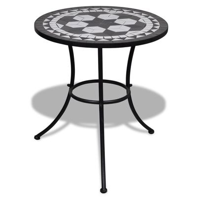 Masă de bistro, alb și negru, 60 cm, mozaic