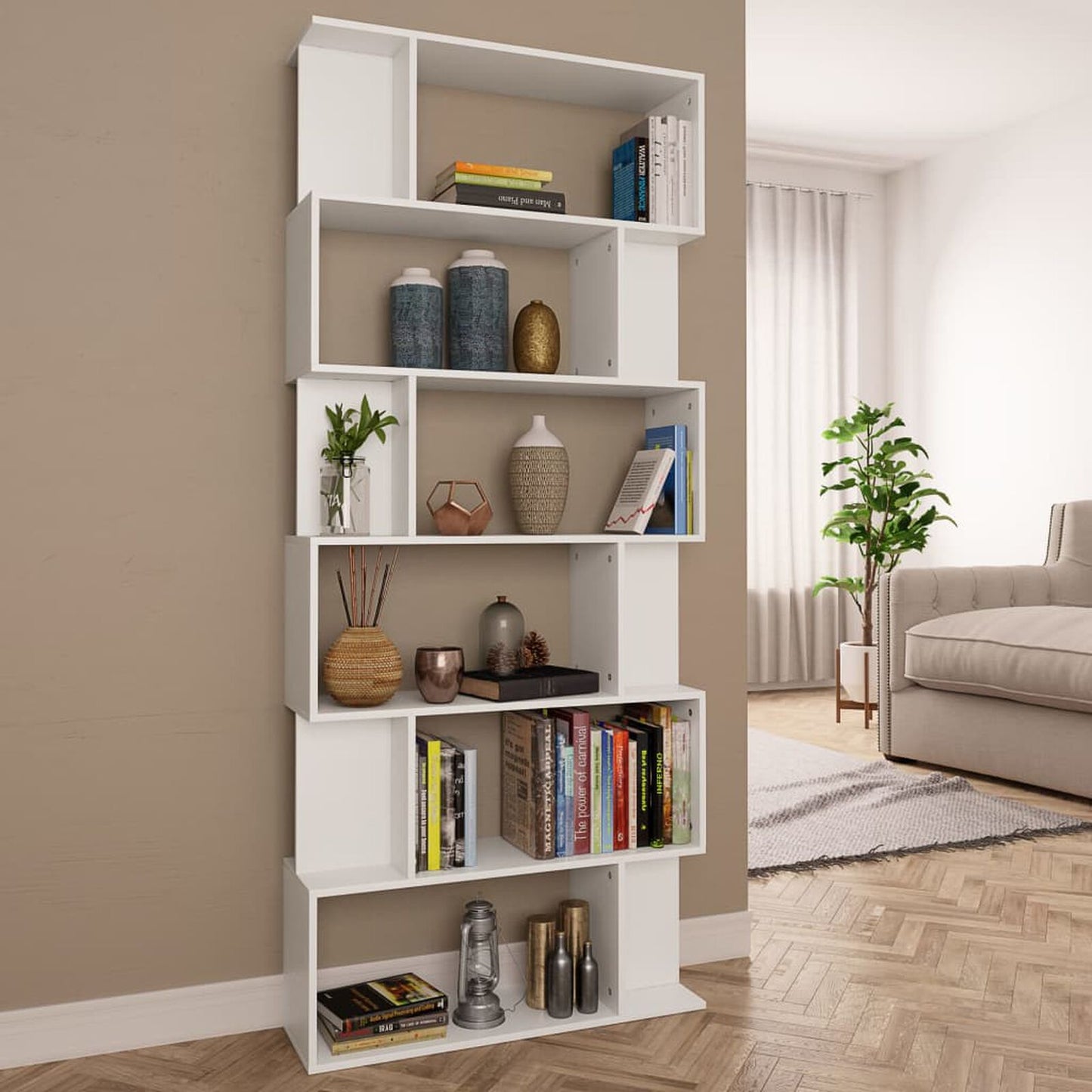 Bibliotecă/Separator cameră, alb extralucios, 80x24x192 cm, PAL
