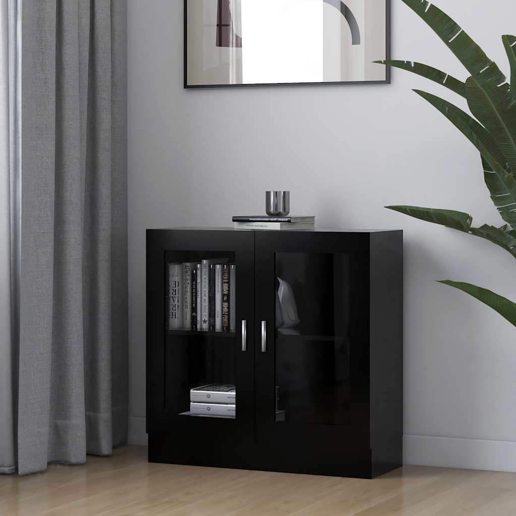 Dulap cu vitrină, negru, 82,5x30,5x115 cm, lemn prelucrat