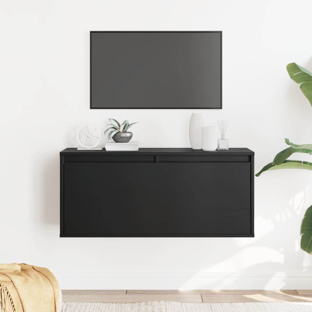 Dulap de perete, negru, 80x30x35 cm, lemn masiv de pin