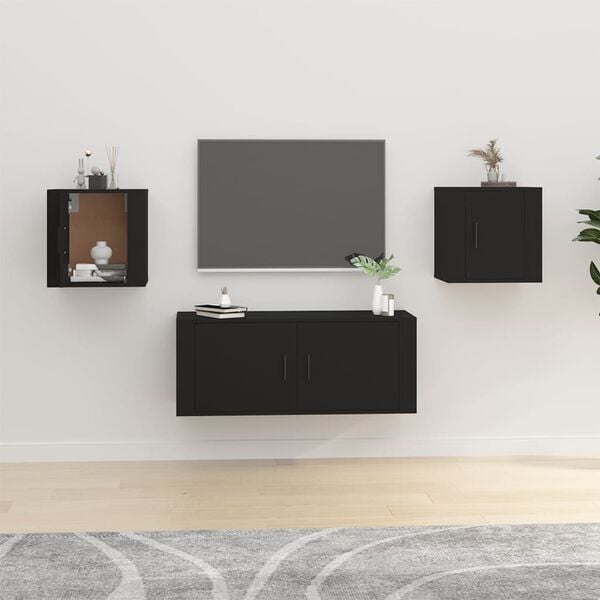 Dulapuri TV montate pe perete, 2 buc., negru, 40x34,5x40 cm