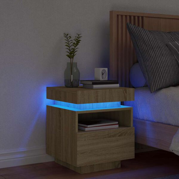 Noptieră cu lumini LED, stejar sonoma, 40x39x48,5 cm