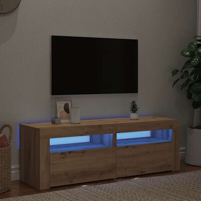 Dulap TV cu LED stejar artizanal 120x35x40 cm lemn prelucrat