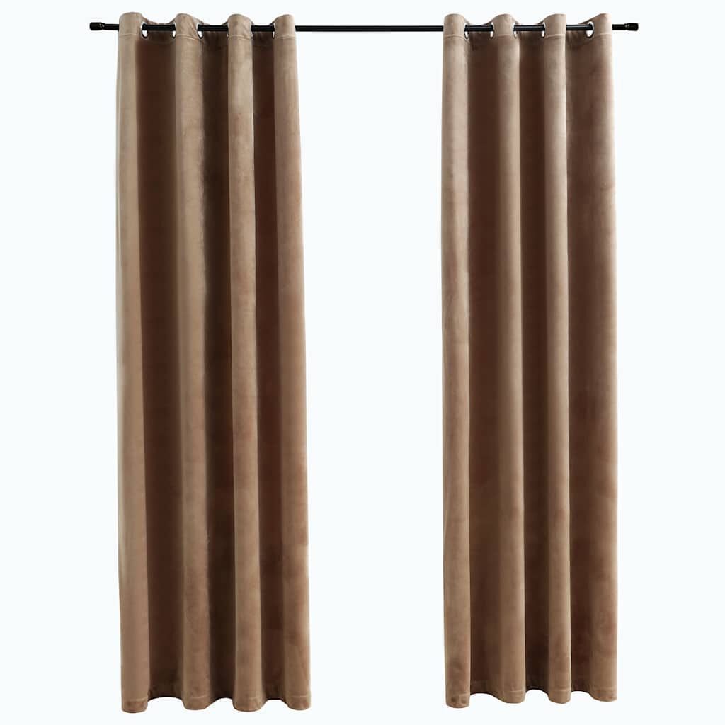 Draperii opace cu inele, 2 buc., bej,140 x 245 cm, catifea