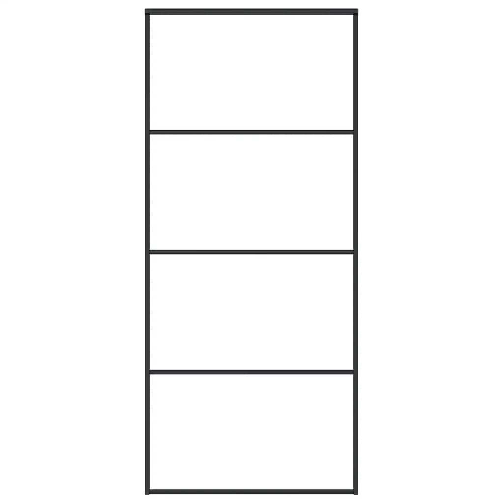 Ușă glisantă, negru, 90x205 cm, sticlă ESG mată și aluminiu