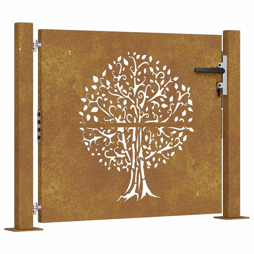Poartă pentru grădină, 105x80 cm, oțel corten, model copac