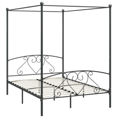 Cadru de pat cu baldachin, gri, 160 x 200 cm, metal