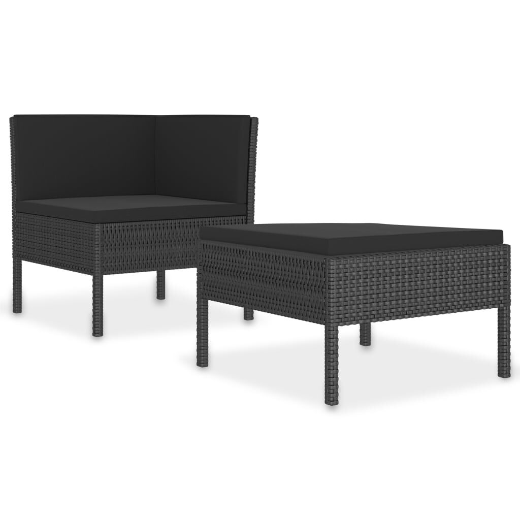 Set mobilier de grădină cu perne, 2 piese, negru, poliratan