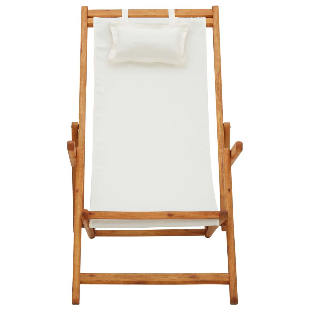 Scaun de plajă pliabil, crem, lemn masiv de eucalipt, textil