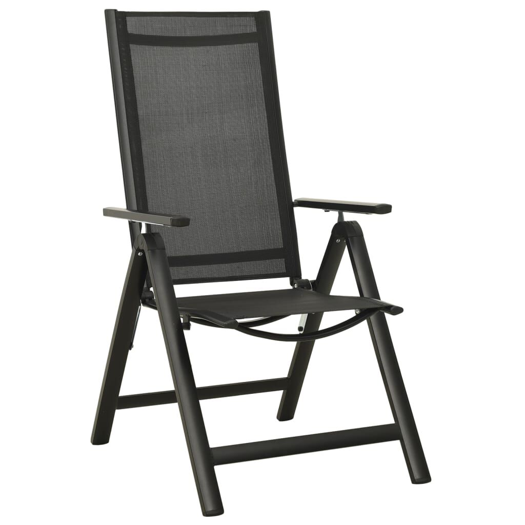 Scaune de grădină pliante, 2 buc., negru, textilenă&aluminiu